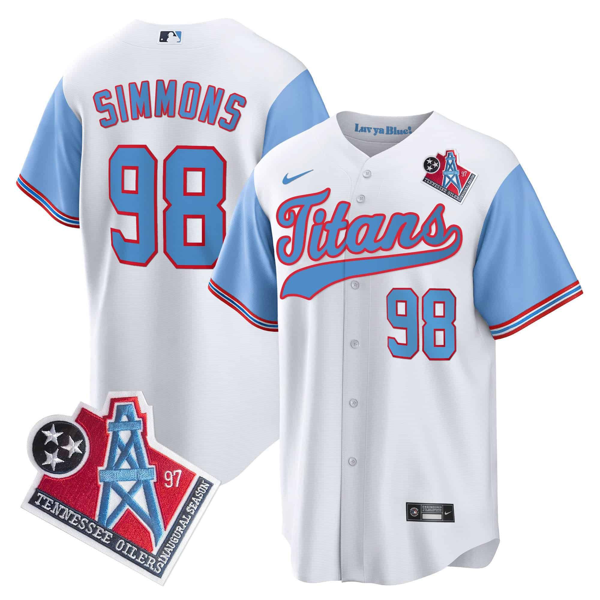 Men Tennessee Titans #98 Simmons White Nike 1997 Throwback Limited Cool Base NFL Jersey style 1